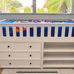 Kids White Loft Bed With Stairs, Drawers & Storage Shelves (excellent condition)