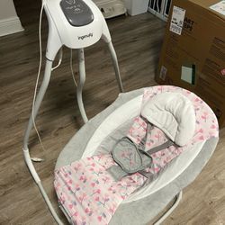 Ingenuity SimpleComfort Multi-Direction Compact Baby Swing with Vibrating Seat, Unisex - Cassidy (Pink)