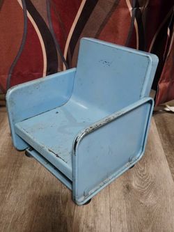 1940s Blue Metal Child's Booster Seat (AS-IS PLEASE READ) Great Project Piece