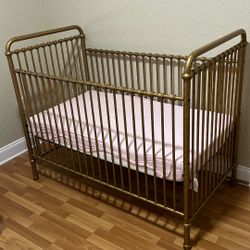 Namesake Abigail Vintage Gold Iron 3-in-1 Convertible Baby Crib And Newton Mattress