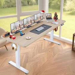 63'' Electric Height Adjustable Desk
( 27"- 47" height adjustable )Converts from Sitting to Standing Desk, Multifunctional Smart LED Controller