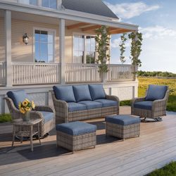 8 Pieces Patio Furniture Outdoor Conversation Set Rattan Wicker Outside Sectional Sofa with Swivel Chairs & Coffee Table,Gray Blue $599.99