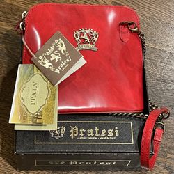 Brand New Purse - Pratesi Firenze Genuine Leather Red Crossbody Purse - Made in Italy 