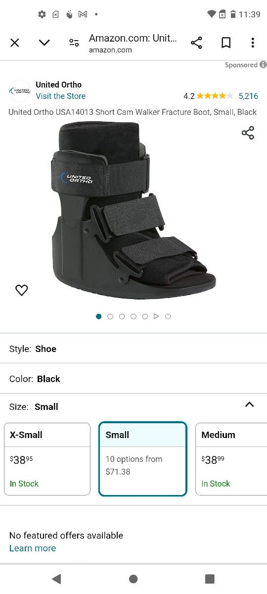 United Ortho USA14013 Short Cam Walker Fracture Boot, Small, Black