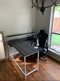 L-Shaped Home Office Desk with Shelf