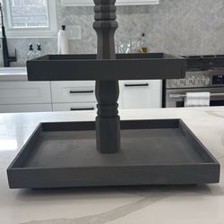 Gray Wood 2-Tier Tray