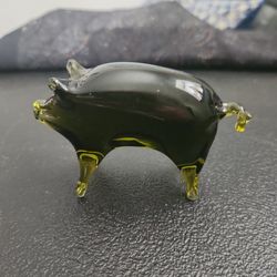 Olive green vintage glass pig