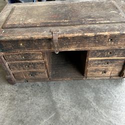 Old Vintage Hand Made Wood Workers Chest 
