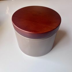 Wood and Gray Ceramic Storage Container / Jar