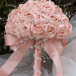 Bridal Wedding Bouquet Round Bling Brooch Bouquet Throw Toss Artificial Rose Flower Bunch for Bride