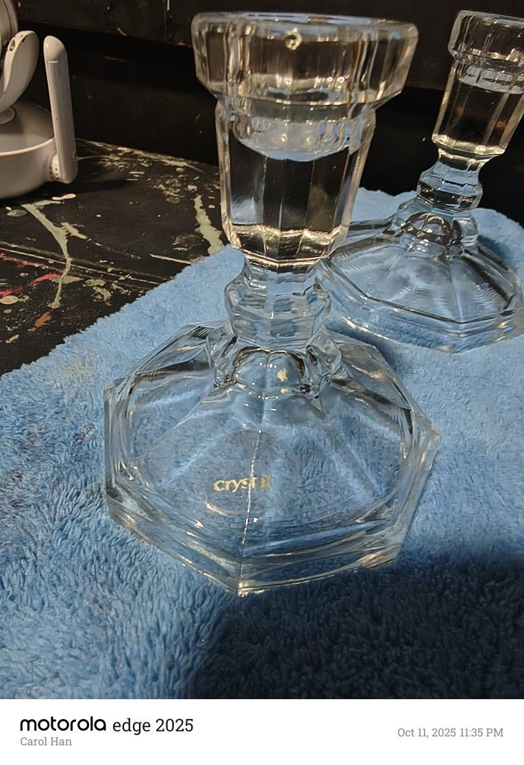 4" Classic L. E. Smith Crustal Candlestick Holders