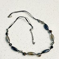 Large Beaded, Black And Pearl Colored Necklace