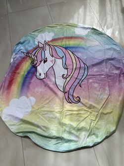 Unicorn Double Sided ded Pattern Party locked Round Backdrop Cover, 5 ft