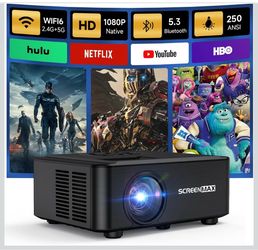 Projector with WIFI and Bluetooth, Native 1080P Bluetooth Projector, Full HD Portable