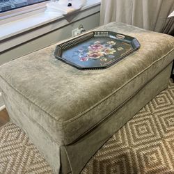 Olive Green Velvet Ottoman 