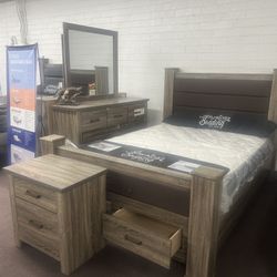 Floor Model Special!!  Queen Bedroom Set Includes Bedframe, Dresser, Mirror, Nightstand! Mattress Sold Separately Not Included