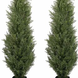 4ft - Set of Two Artificial Cedar Topiary Trees - Realistic Fake Tree – UV & Water Resistant for Outdoor & Indoor Use - Lifelike Topiary Faux Trees fo