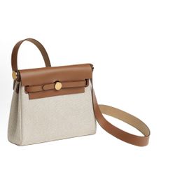 HERMES Bolso Herbag Zip 20 Gold Buckle Canvas Cowhide Crossbody Shoulder Bag Mini Women's Light Beige Beige Light Brown(234)34