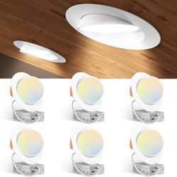 Amico 6 Pack 6 Inch 5CCT Gimbal LED Recessed Lighting, 360°&90° Adjustable Eyeball Directional Downlight, Dimmable, 2700K/3000K/3500K/4000K/5000K Sele