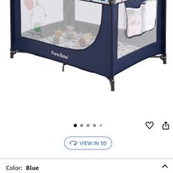 Pamo Babe Travel Foldable Portable Bassinet Baby Infant Comfortable Play Yard Crib Cot with Soft Mattress Breathable Mesh Walls, and Carry Bag Blue