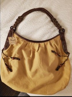 Large Tote Bag Fossil New With Tags Leather Trim Woven Strap Authentic