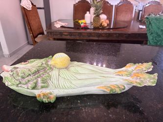 1980s Vintage Italian Ceramic Fish Tureen with Lemon Handle