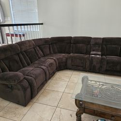 Brand New Sectional Super Soft Brown 3 Recliners W/ Cup Holder $899
