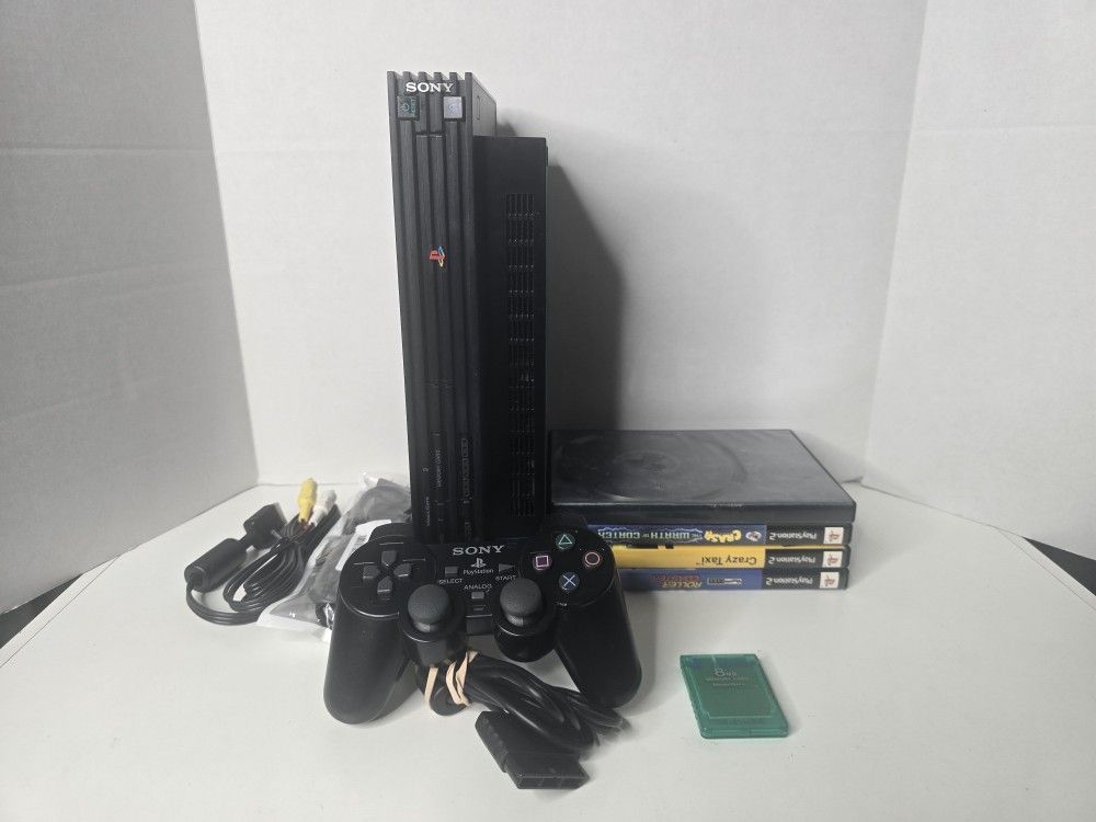 Sony Playstation 2 PS2 Fat Console Bundle, Cables, 5 Games, 1 Controller TESTED