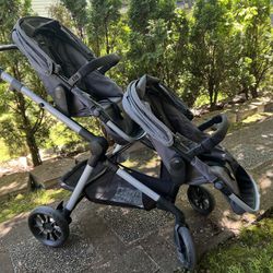 Single to double stroller travel system with infant car seat and extra pieces