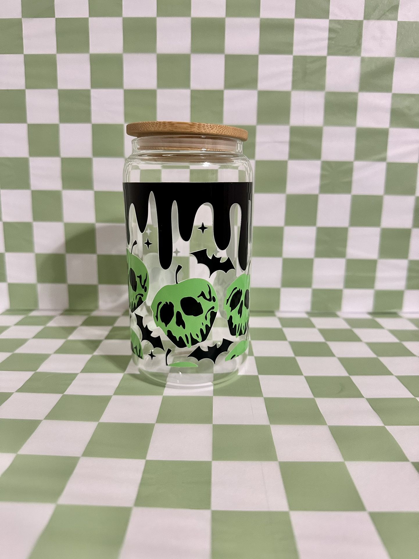 Fall Libbey Glass Cup, With Glass Straw, & Bamboo Lid