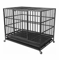 New black 48" heavy duty metal portable dog kennel cage with wheels