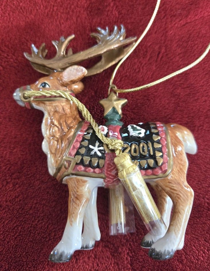 NIB Fitz & Floyd CHRISTMAS LODGE Reindeer 2001 Limited Edition Ornament Boxed