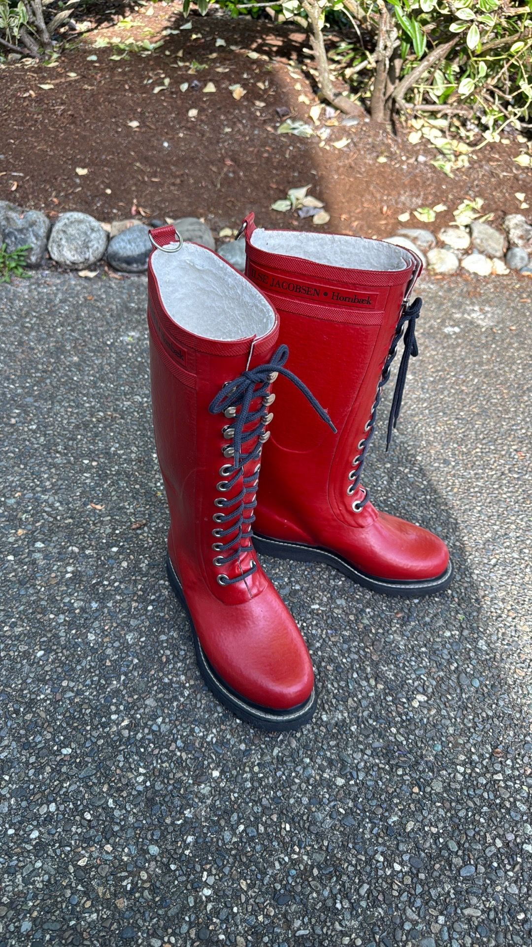 Ilse Jacobsen Tall Lace-Up Rain Boots - Red (Excellent Condition!) - Memorial Day Weekend Sale!