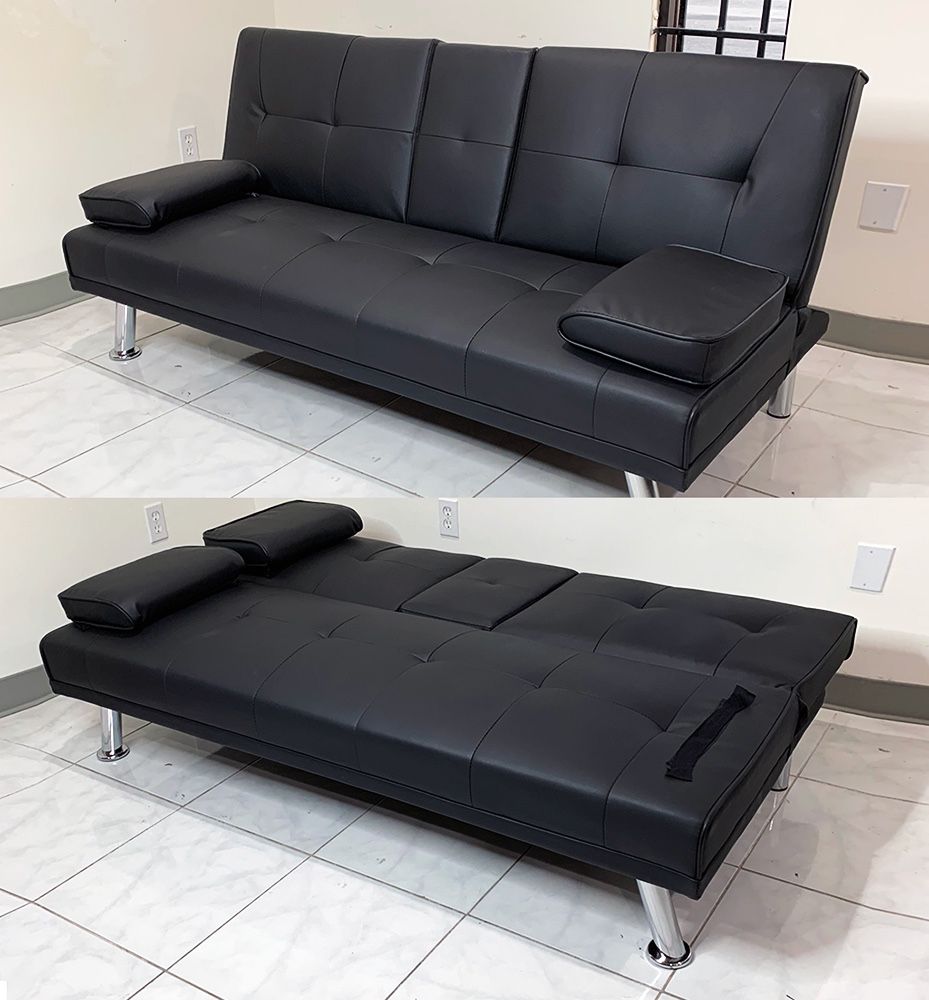 $155 (New) Futon sofa bed convertible folding recliner couch living room furniture, size 65x30x31”