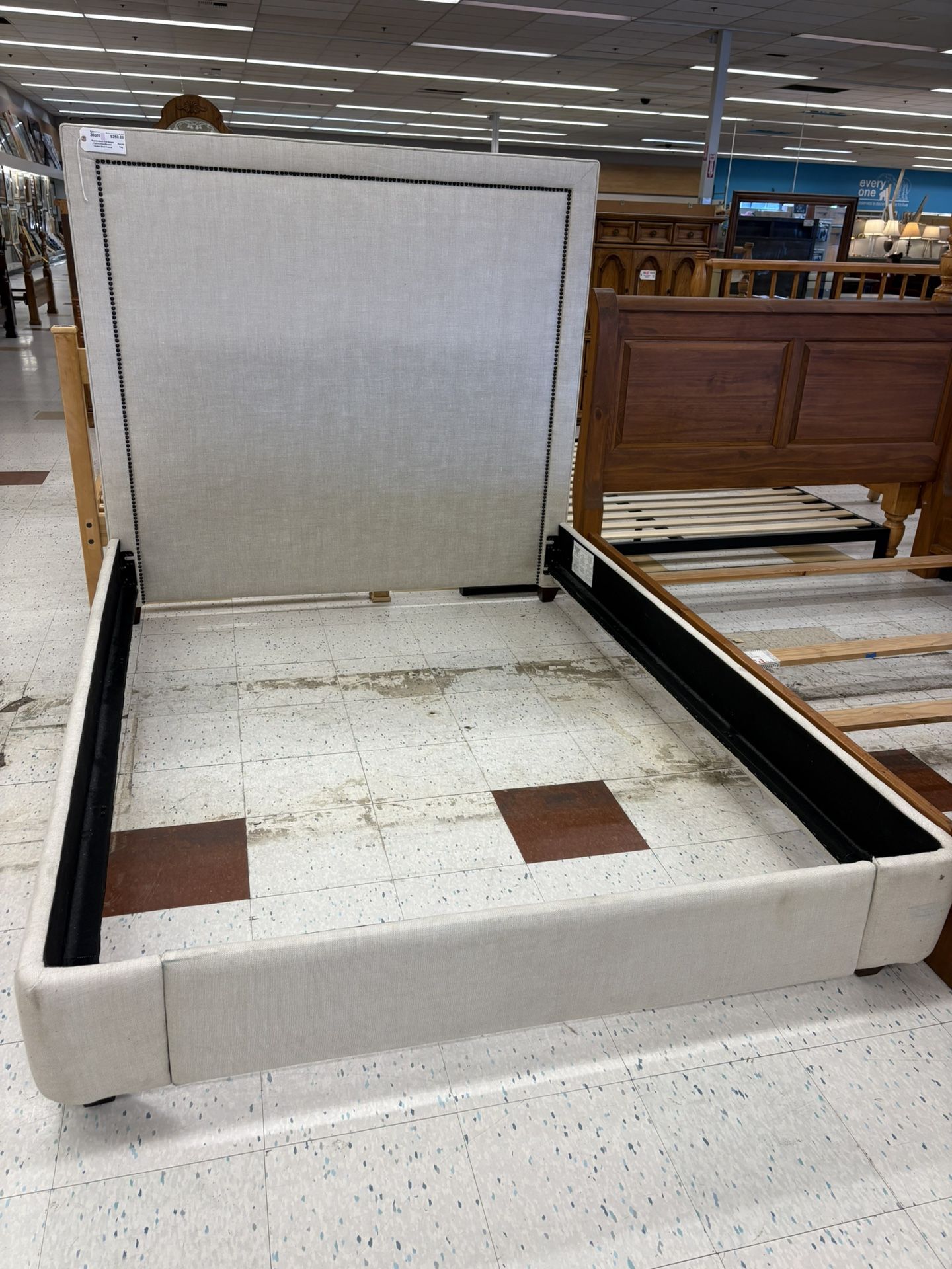 Restoration Hardware Upholstered Nailhead Trim Queen Bed Frame
