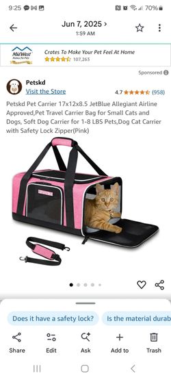 Pet carrier 17x12x8.5 Jetblue allegiant airline approved pet travel carrier bag for 1-8lbs new in box pick up in pomona $35