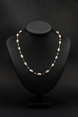 14k Pure Gold - Freshwater Cultured Pearl Station Necklace