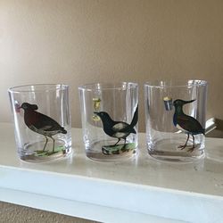 NEW John Derian Whimsical Botanical Birds Highball Glasses
