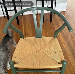 4 green wishbone solid wood  chairs