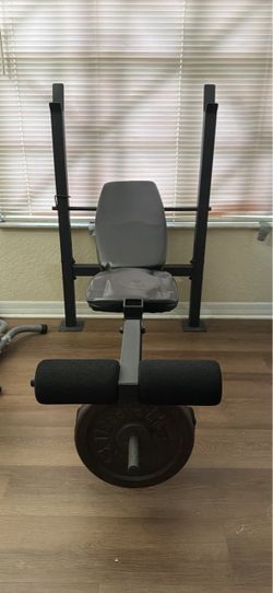 Weight Bench with Barbell Rack and Leg Curl
