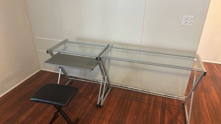 2 tables and stool. Key board drawer