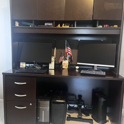 Bush Office Desk with Hutch and Mobile File Cabinet, Mocha Cherry