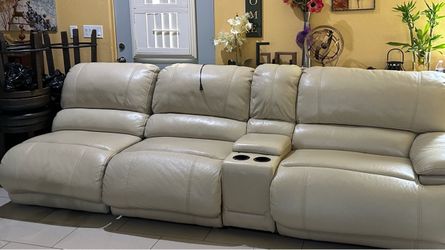 Cream Leather Recliner Sofa