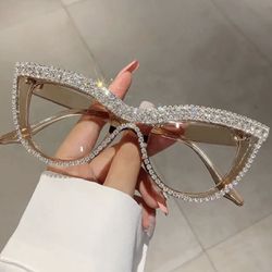 Luxury Rhinestone Cat Eye Clear Lens Glasses For Women And Men - Perfect For Parties And Special Occasions 