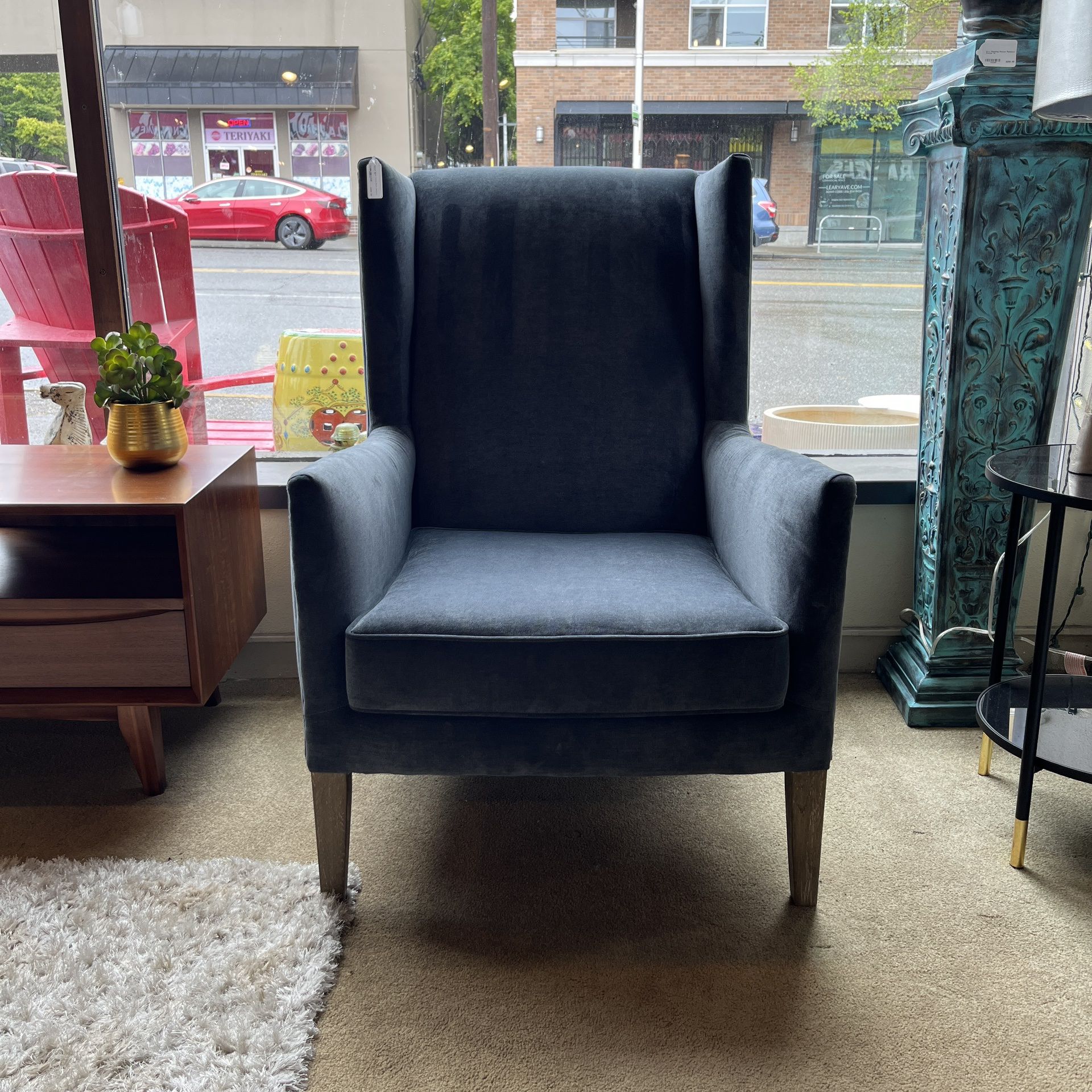 Shark Blue Wing Back Accent Chair