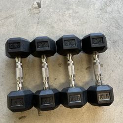 10 LB Pound Rubber Coated Hex Dumbbells Weights 40lbs Total New