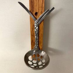 Wall Mount Wood And Pewter Spoon Candle Holder Decor