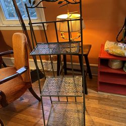 3-Tier Metal Display Shelf | Bird & Branch Detail | Verdigris Patina