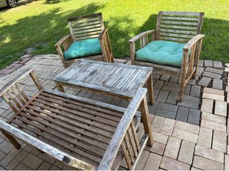 Wood patio furniture with two cushions,