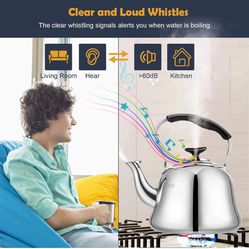 New Tea Kettle Stovetop Whistling Teakettle ClassicTeapot Stainless Steel Tea Pots for Stove Top with Heat-resistant Folding Handle Mirror Finish, 2 l